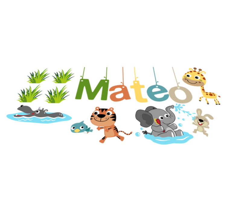 Vinylmatta barn anpassningsbar väggdekal med namn djur - Tenstickers
