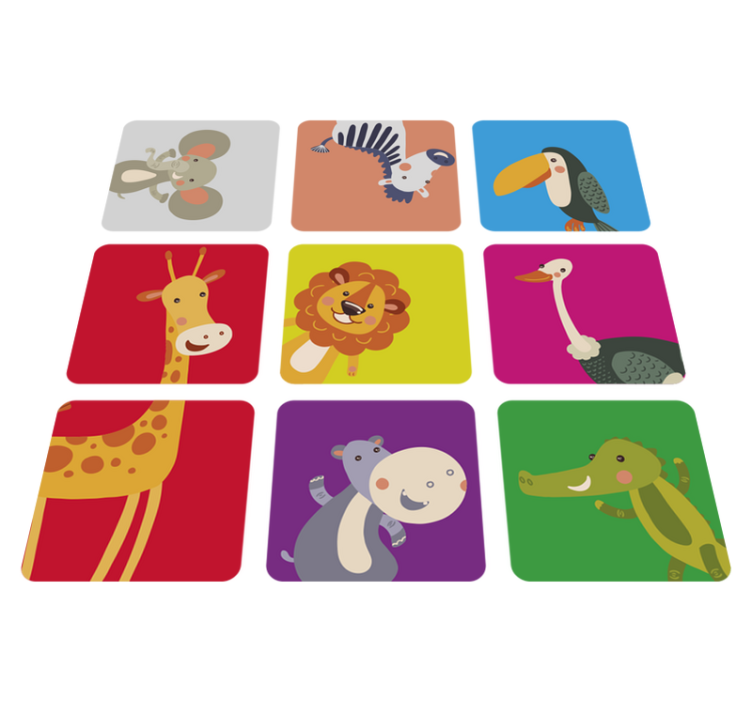 Vinylmatta barn färgglada plattor med djur - Tenstickers
