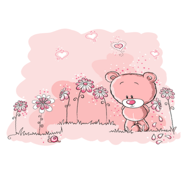 Vinylmatta barn rosa björn och blommor - Tenstickers