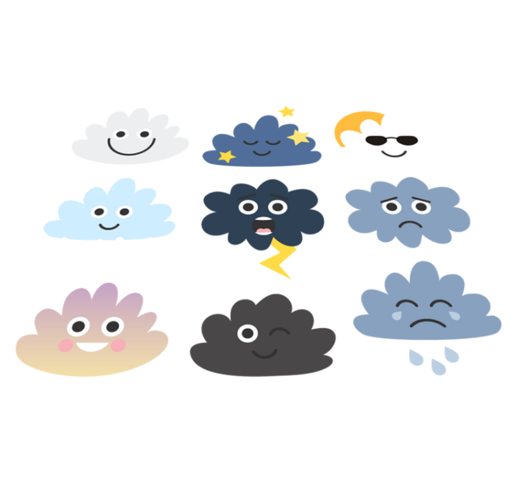 Vinylmatta barn moln med ansikten - Tenstickers