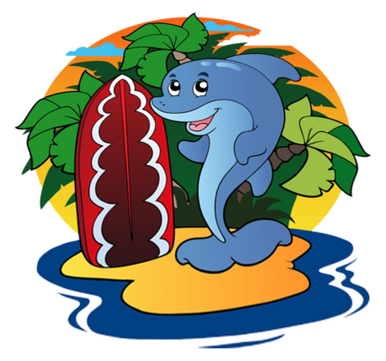 Vinylmatta barn surfande delfin - Tenstickers