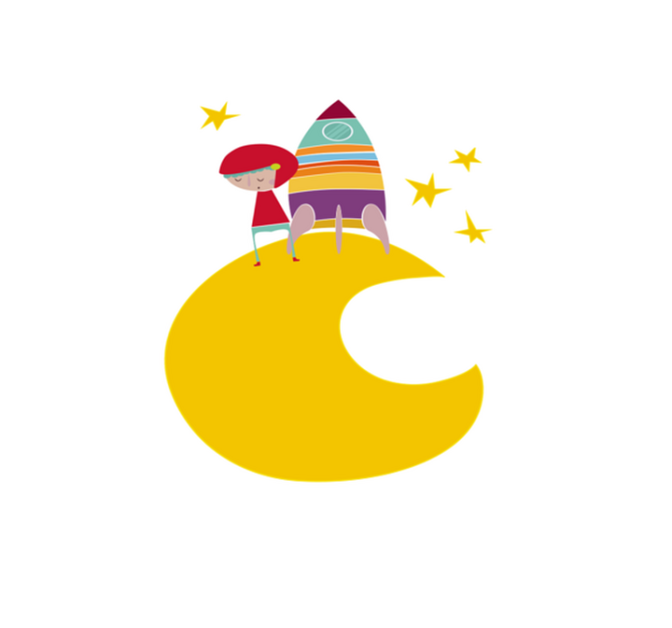 Vinylmatta barn raket på månen - Tenstickers