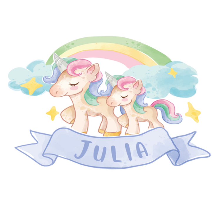 Vinylmatta barn glada enhörningar över en regnbåge - Tenstickers