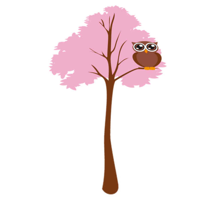 Vinylmatta barn rosa träd med uggla - Tenstickers