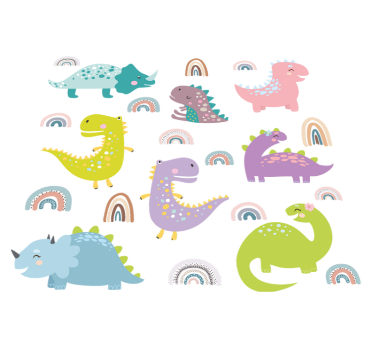 Vinylmatta sovrum nordiska dinosaurier med regnbågar set - Tenstickers