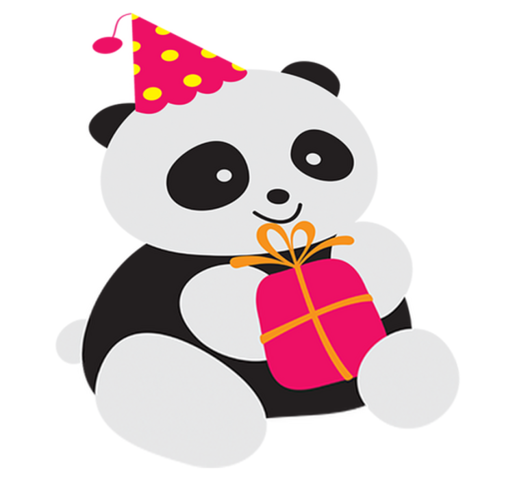 Vinylmatta barn baby panda med present - Tenstickers