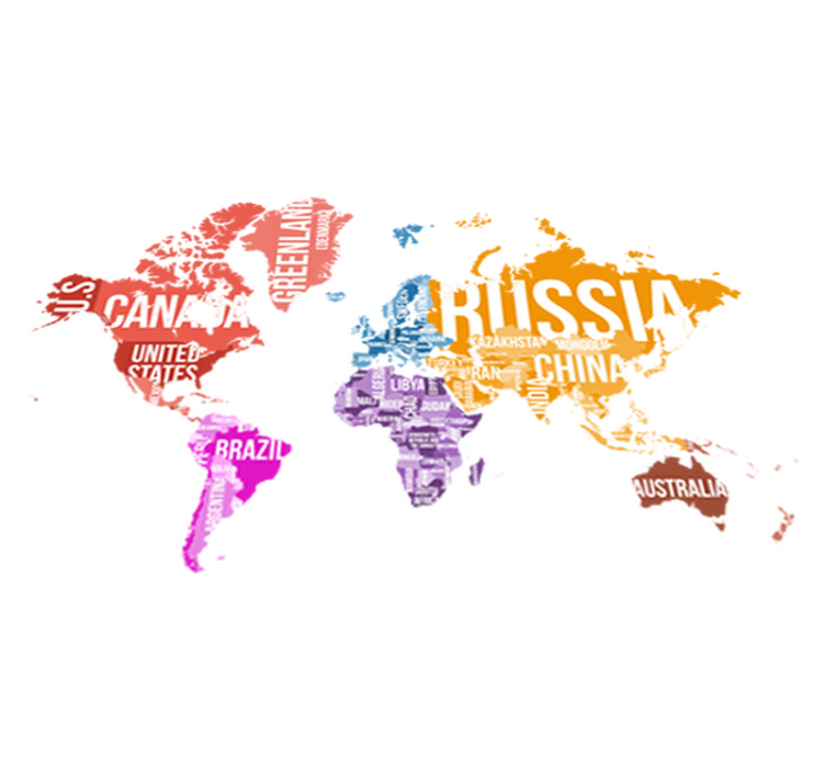 Vinylmatta världskarta med namn och gränser - Tenstickers