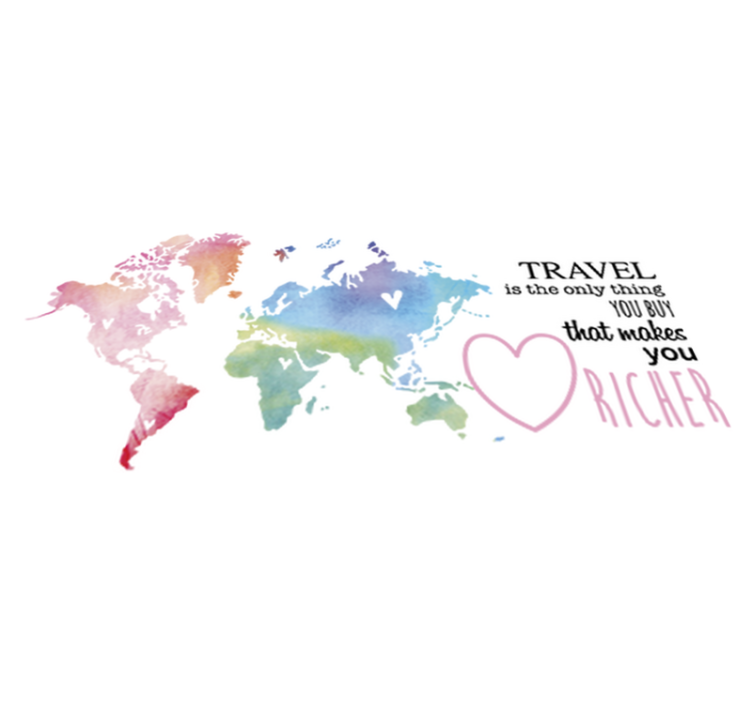 Vinylmatta världskarta och text om att resa en - Tenstickers