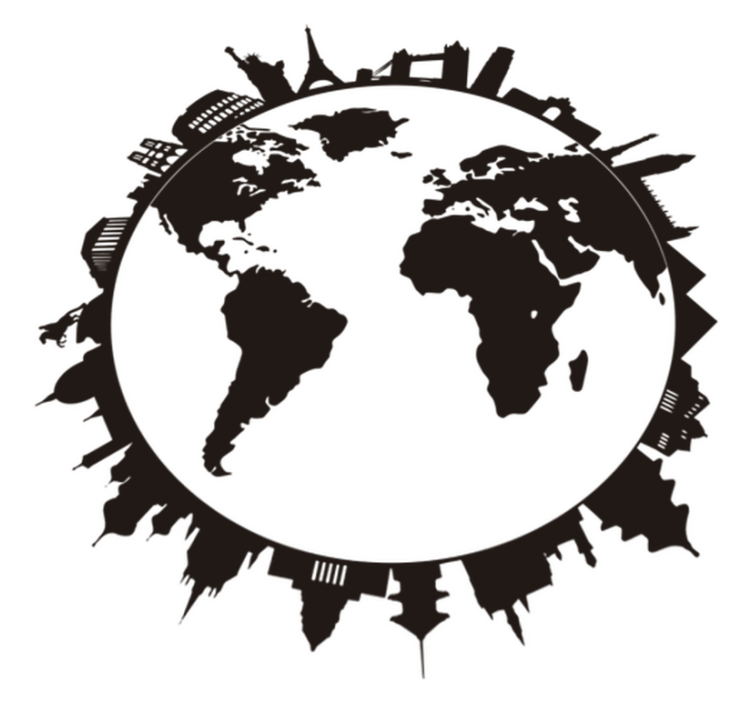 Vinylmatta världskarta med monument 50x70 cm - Tenstickers