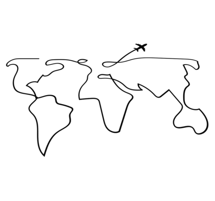 Vinylmatta världskarta med flygplansmotiv - Tenstickers