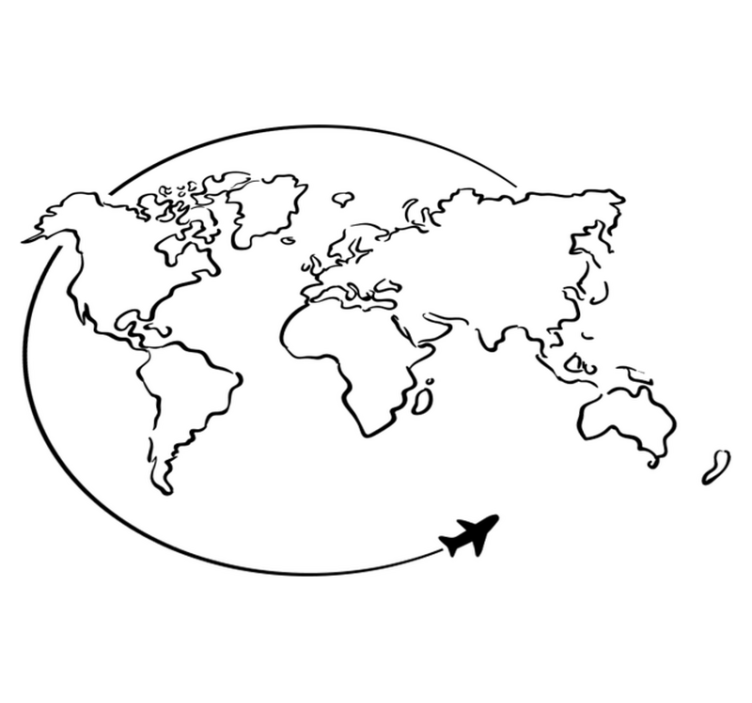 Vinylmatta världskarta cirkel flyg - Tenstickers