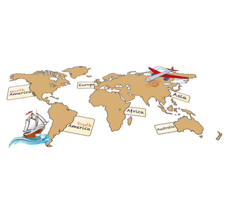 Vinylmatta världskarta med engelska kontinenter - Tenstickers