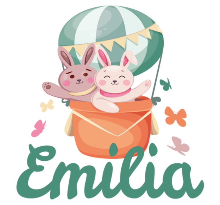 Vinylmatta barn med anpassade kaniner i ballong - Tenstickers