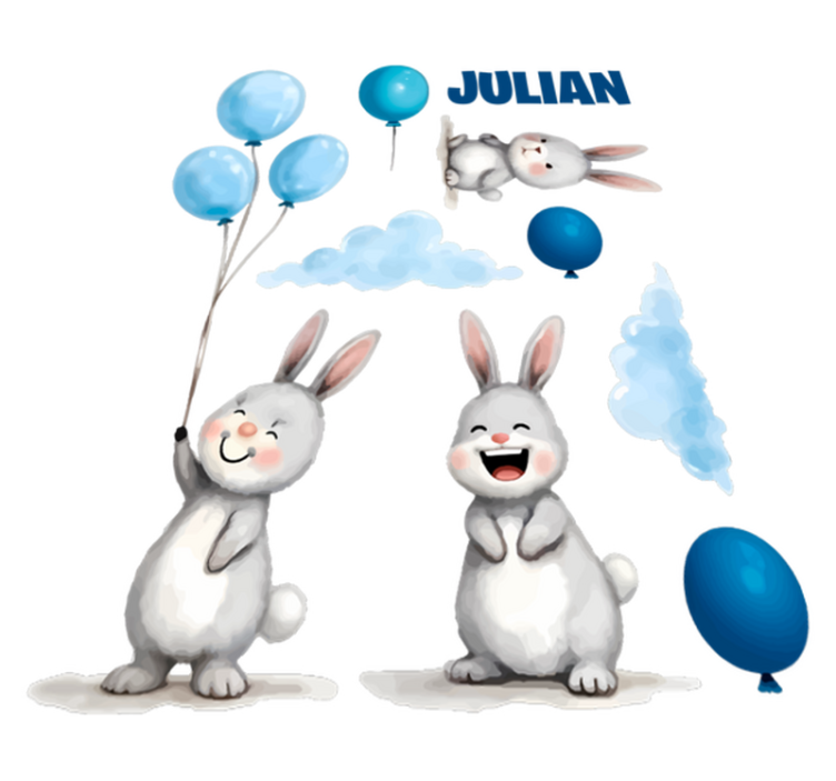 Vinylmatta barn blå ballonger med kaniner - Tenstickers