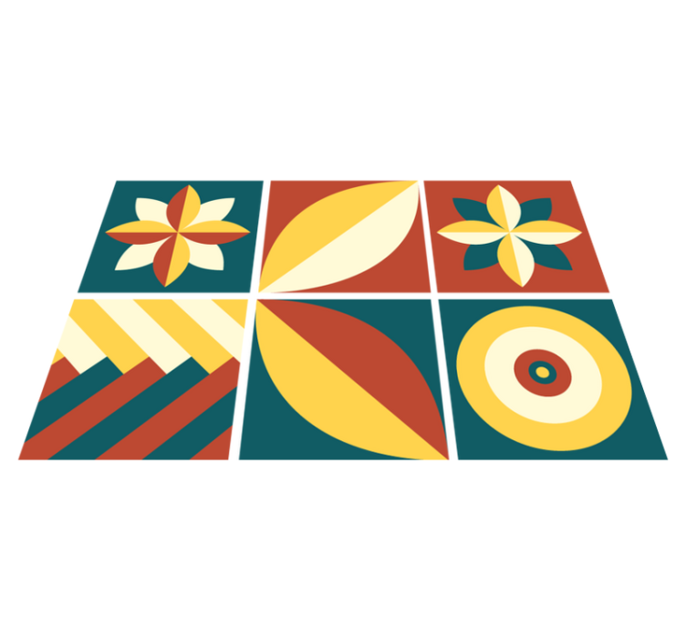 Vinylmatta badrum grön och orange mönstrad tile - Tenstickers