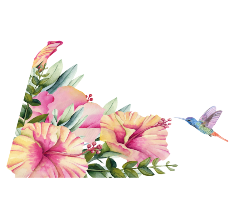 Vinylmatta badrum blommor med kolibri - Tenstickers