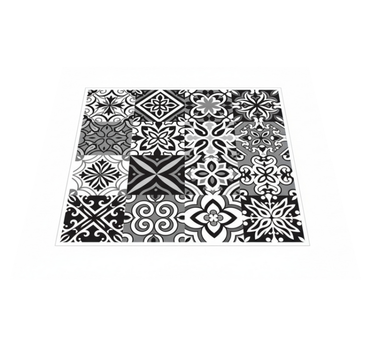 Vinylmatta kök stark svart kontrastgeometri - Tenstickers