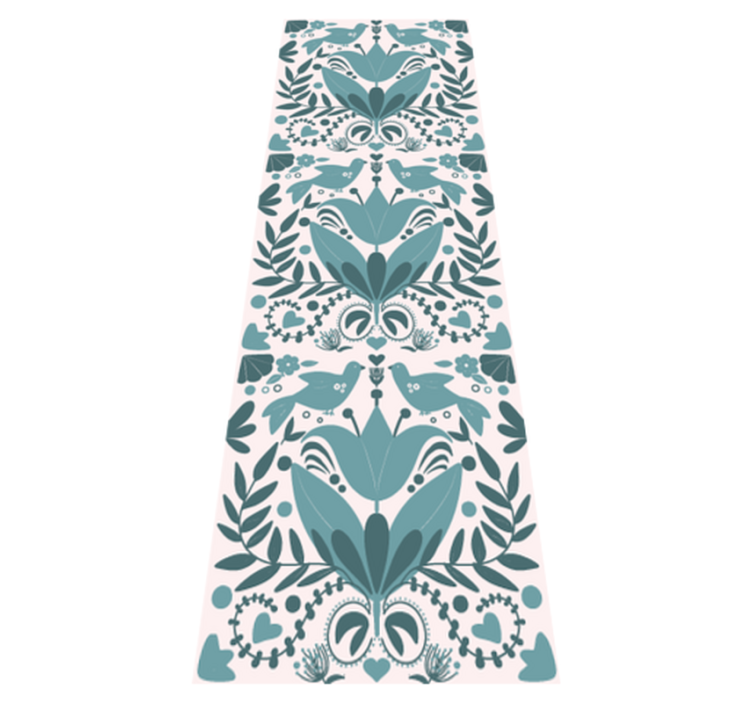 Vinylmatta kök blått folkkonst mönster med fåglar - Tenstickers