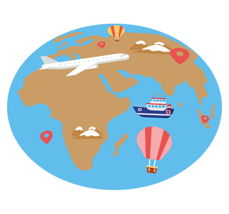 Transportmetoder världskarta vinylmatta - Tenstickers