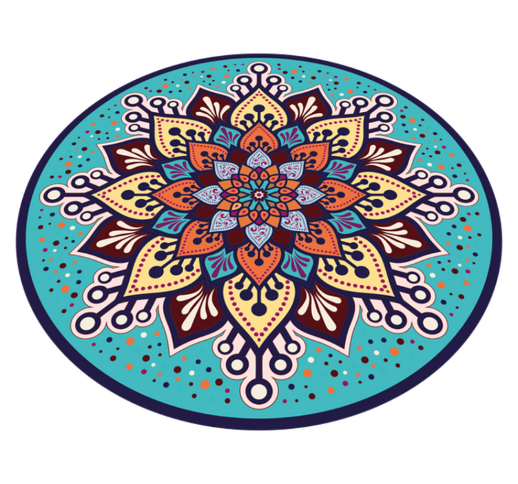 Blå och orange solform mandala vinylmatta - Tenstickers