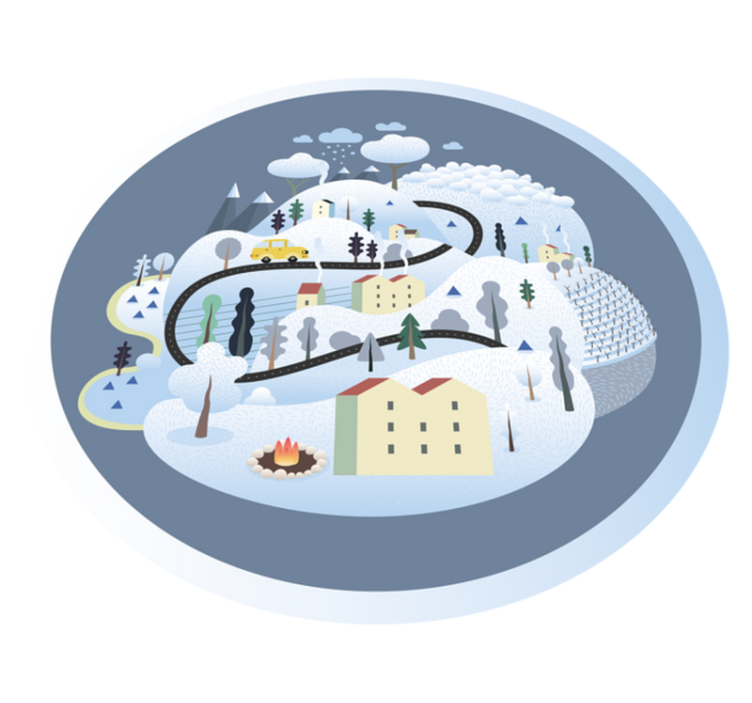 Grå by med berg vinylmatta för barn - Tenstickers