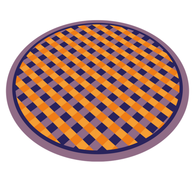 Orange och blå mönstrade rutor cirkulär matta - Tenstickers