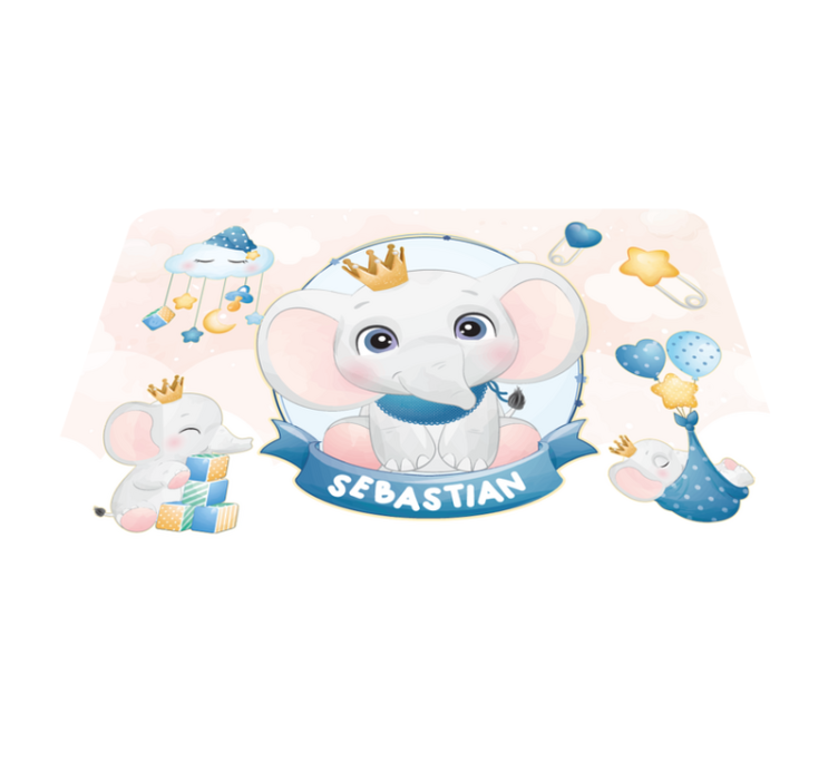 Krönt elefant lekkamrat Vinylmatta namn - Tenstickers