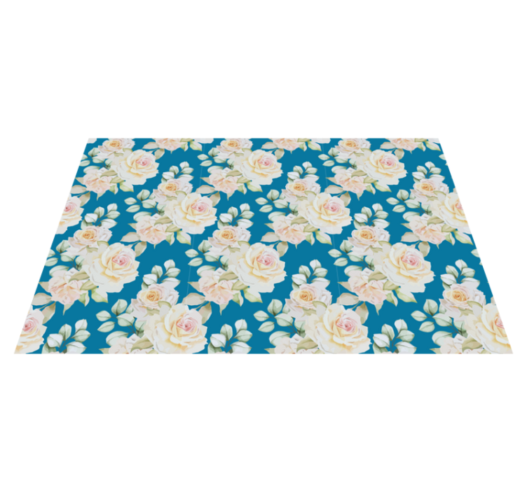 Flowerprint 'petroleum' blommig matta - Tenstickers