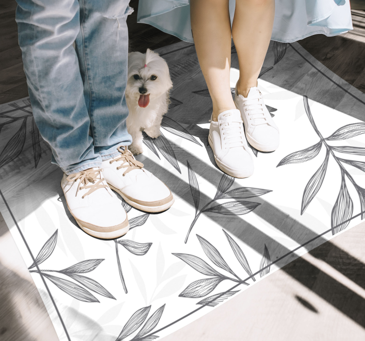 Grå löv på vit bakgrund vinyl matta - Tenstickers