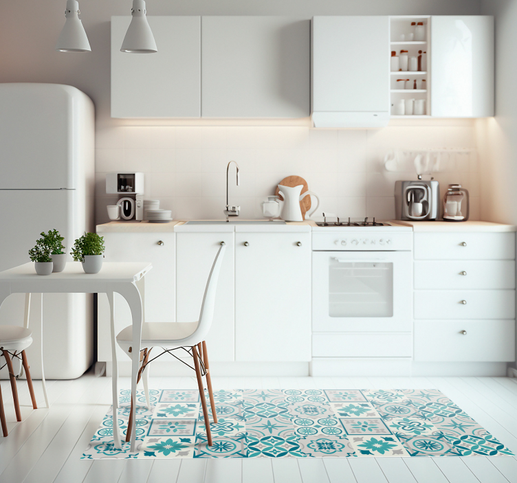 Eklektisk turkosvinylköksmatta - Tenstickers
