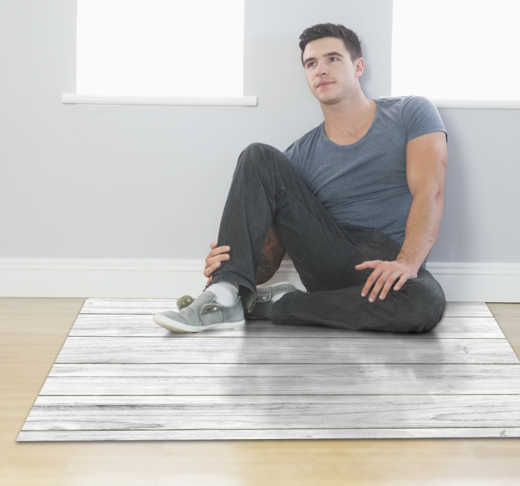 Vinylmatta i vitt trä - Tenstickers