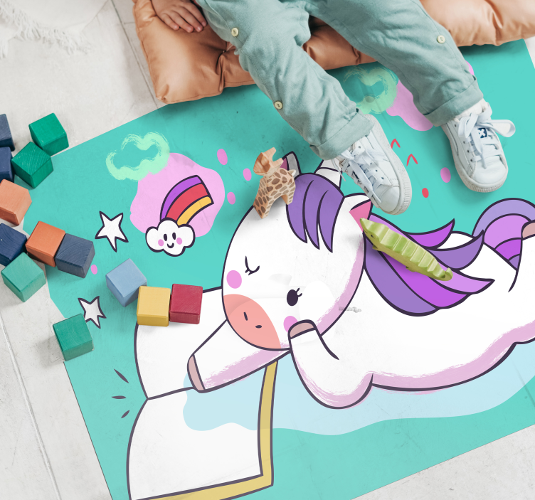 Baby unicorn läsa vinyl matta - Tenstickers