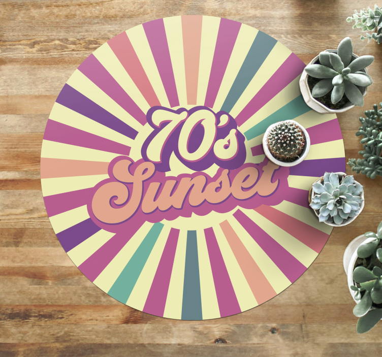 70-tals geometrisk solnedgång vintage vinylmatta - Tenstickers