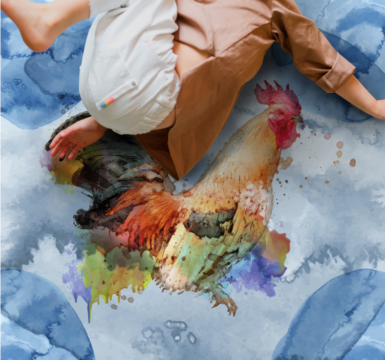 Akvarellmålad tupp kvadratisk vinylmatta - Tenstickers