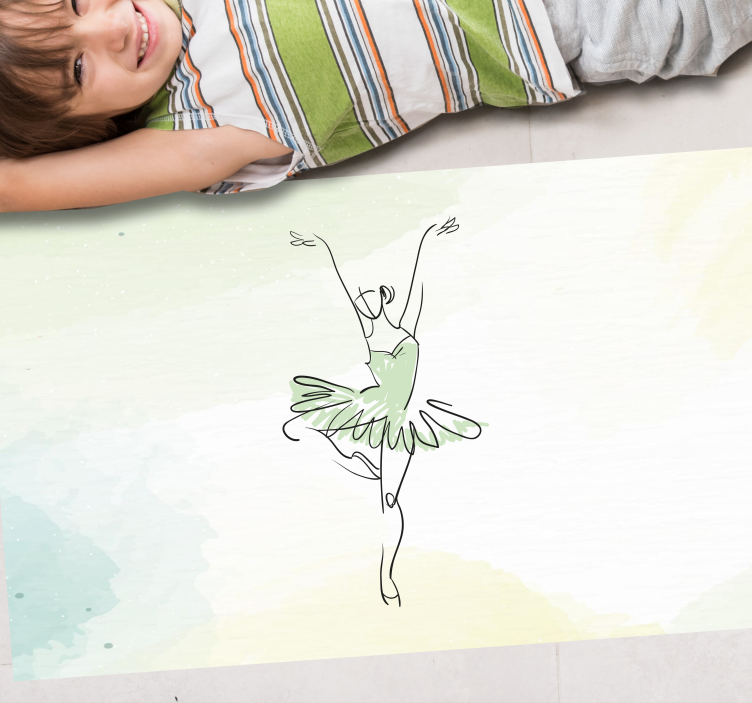 Ballerina i pose line art barn vinylmatta - Tenstickers