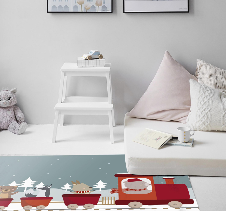 Barn djur på tåg barn vinyl matta - Tenstickers