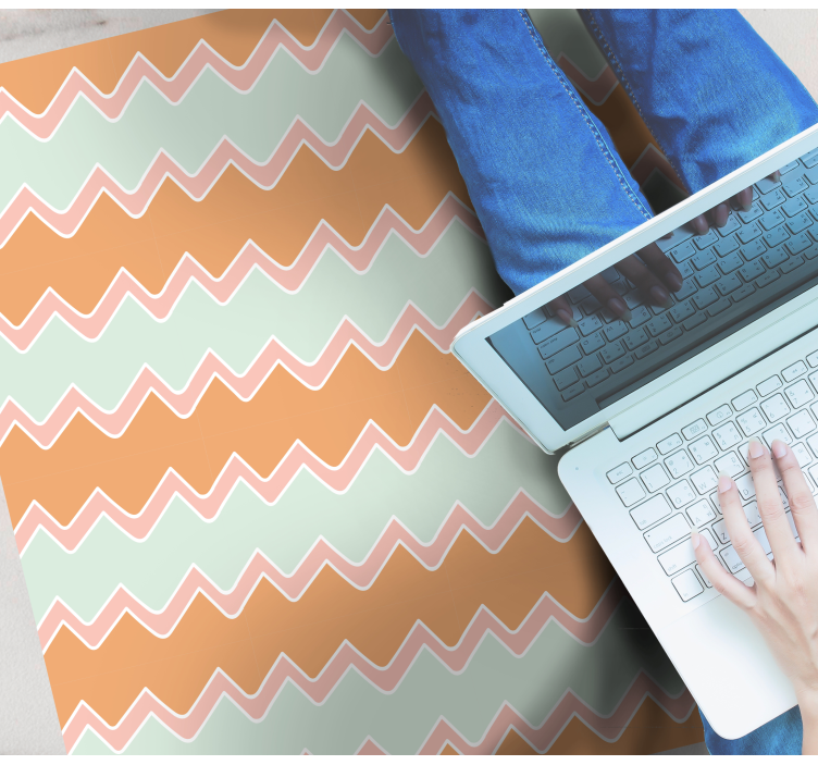 Beige och blått sicksackmönster Vinylmatta geometrisk - Tenstickers