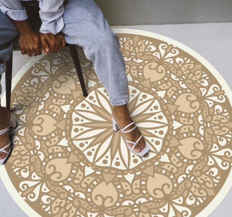 Beige snygg rund design Vinylmatta Mandala - Tenstickers