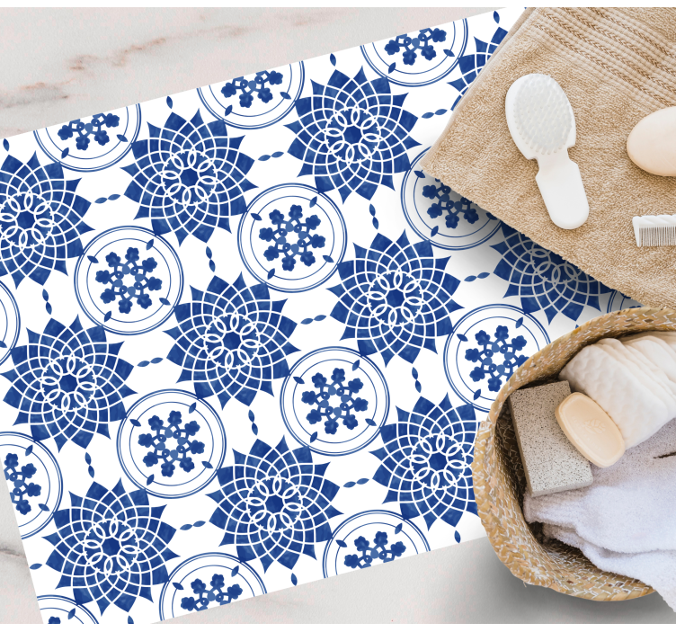 Blå cirklar kakel stil badrum vinyl matta - Tenstickers