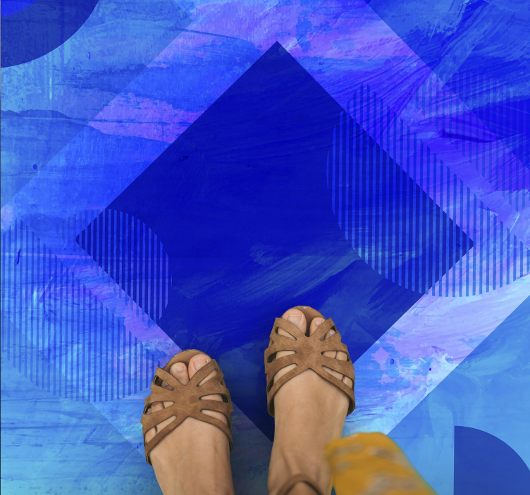 Blå geometriska motiv Vinylmatta minimalistisk - Tenstickers