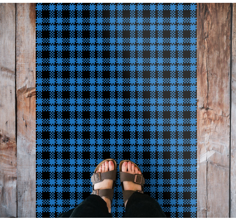 Blå och svart mönstrad rektangulär matta - Tenstickers