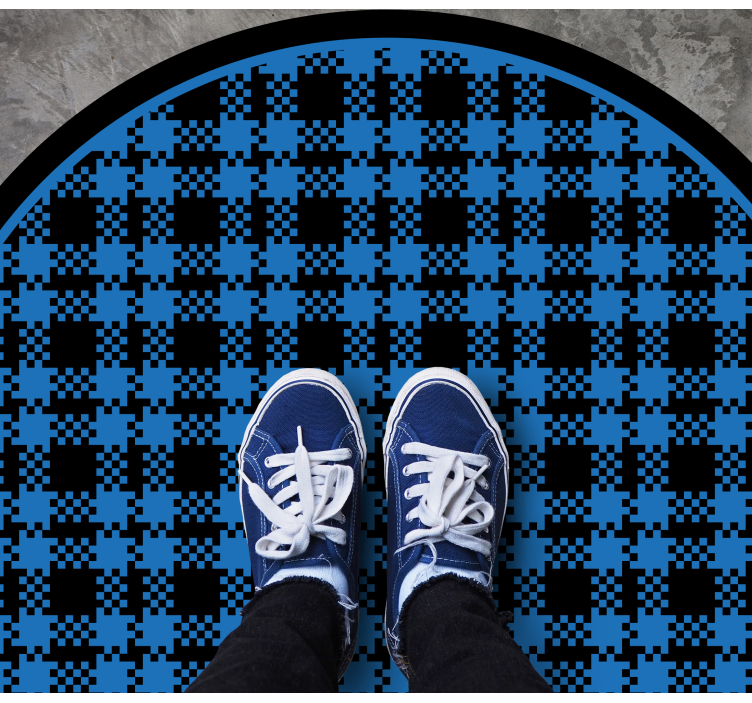 Blå och svart mönstrade rutor runda matta - Tenstickers