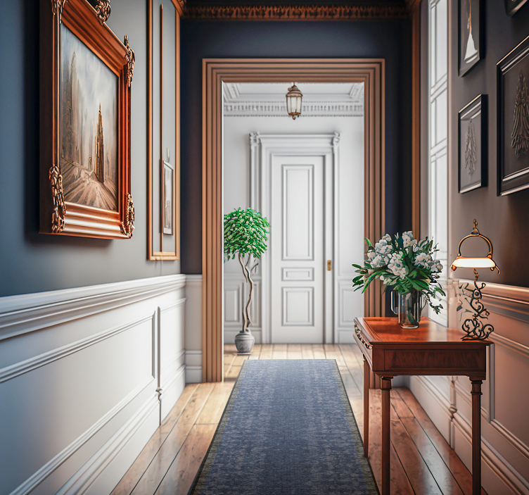 Blå vintage mönster vintage hall matta - Tenstickers