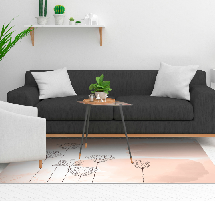 Flowers line vinyl blommig matta - Tenstickers