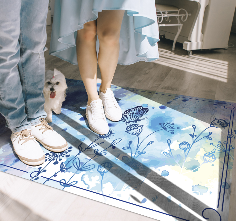 Blommig akvarell elegans Vinylmatta blommor och växter - Tenstickers