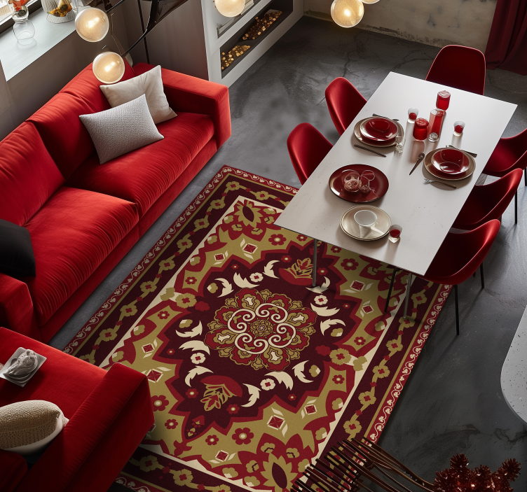 Blommig geometrisk vintage design Vinylmatta Matsal - Tenstickers