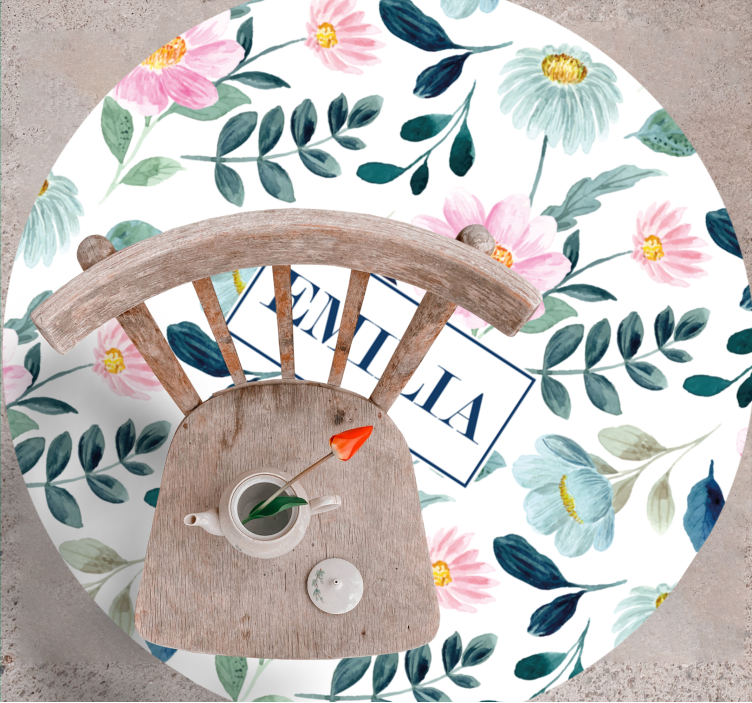 Blommig namnanpassning Vinylmatta sovrum - Tenstickers