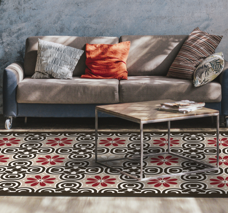 Blommiga cirkulära mönster Vinylmatta kakeleffekt - Tenstickers