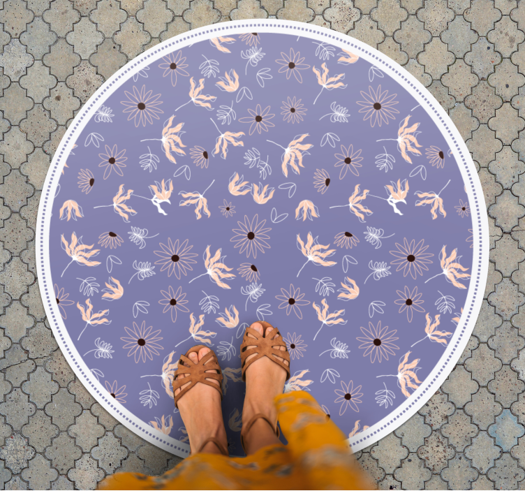 Blommigt lila mönster Vinylmatta blommor och växter - Tenstickers