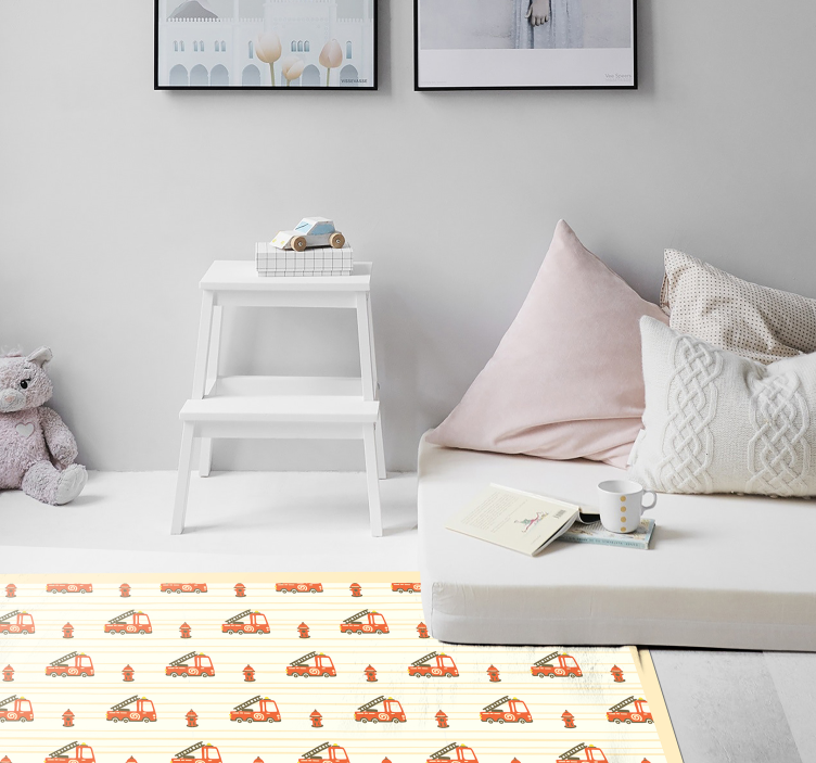 Brandbil och brand barn vinyl matta - Tenstickers